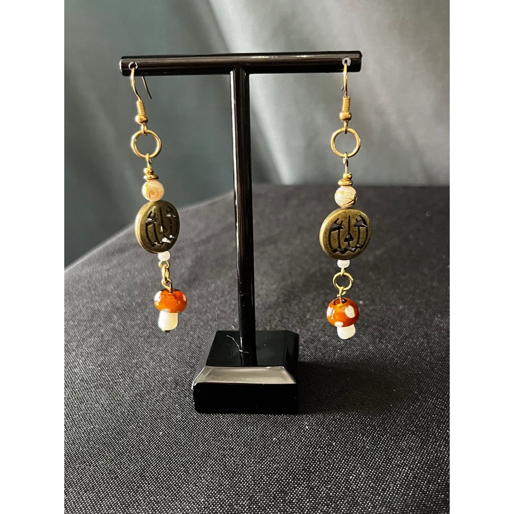 Halloween Pumpkin Mushroom Earrings Gold Dangle Drop Women's‎ Jewelry
